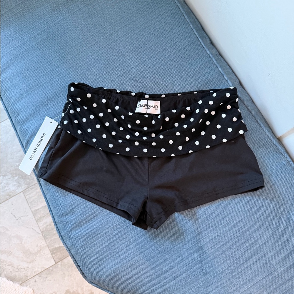 Princess Polly Black Shorts with White Polka Dots
